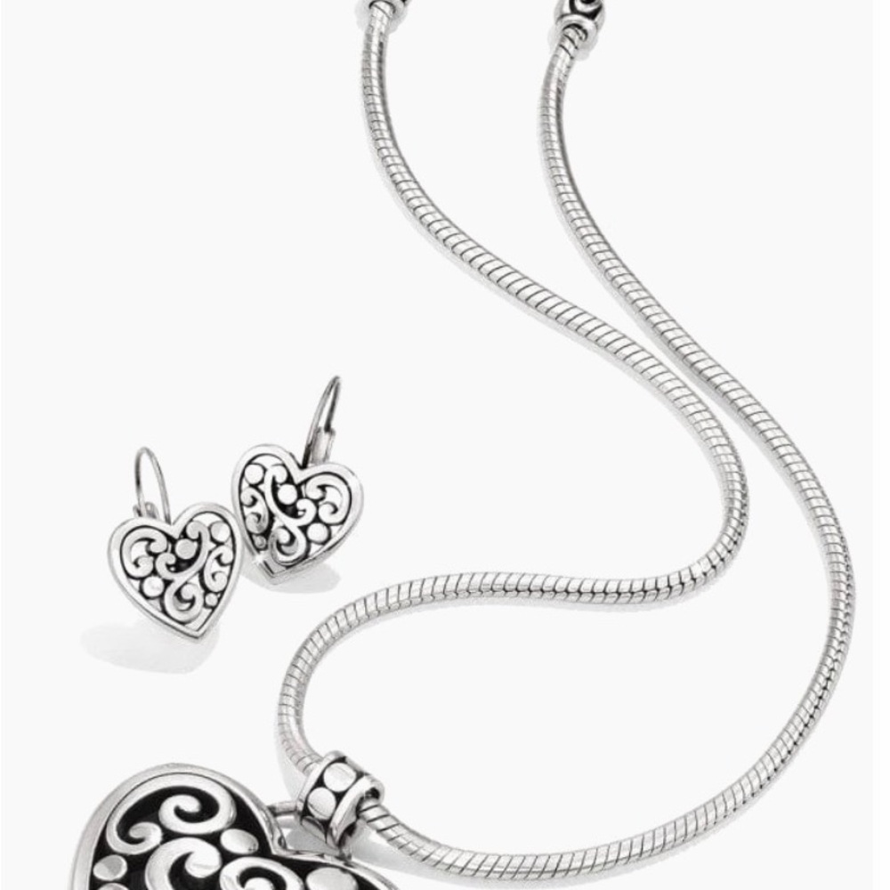 Brighton Silver Heart Necklace and Earring Set